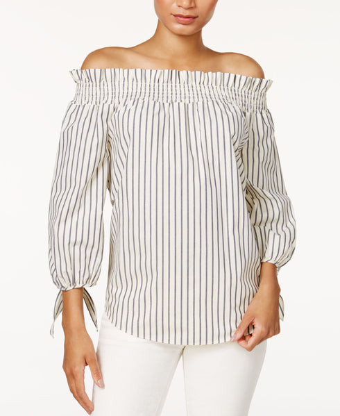 Kensie Cotton Poplin Printed Off The Shoulder Top